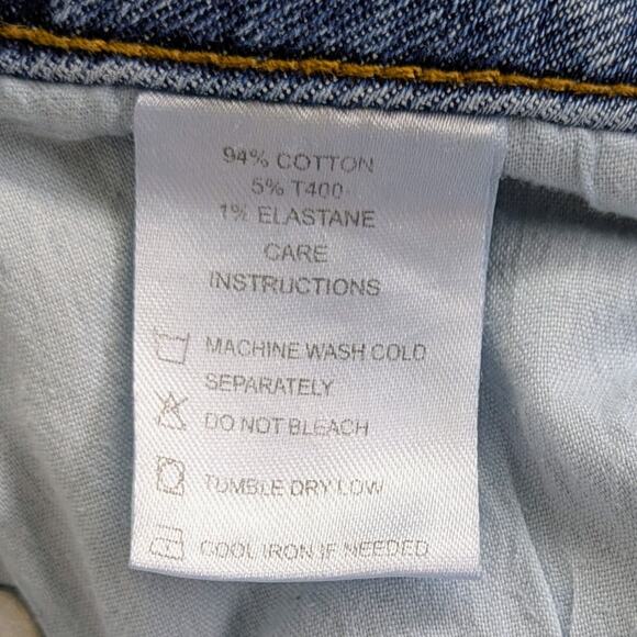 Motel Denim Jeans M Blue Split Hem Straight Leg Medium Wash Stretch Zipper Fly - Picture 10 of 11